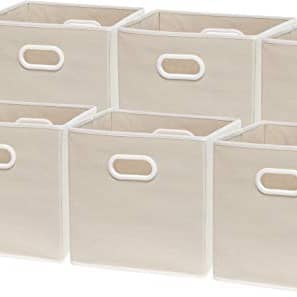 6 Pack – SimpleHouseware Foldable Cube Storage Bin with Handle, Beige (12-Inch Cube)