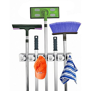 Home- It Mop and Broom Holder, 5 Position with 6 Hooks Garage Storage Holds up to 11 Tools