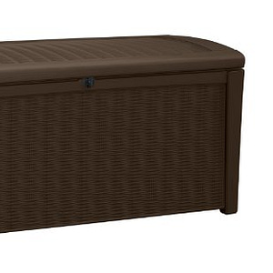 Keter Borneo 110 Gallon Resin Outdoor Storage Bench and Deck Box for Patio Furniture, Brown