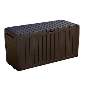 Keter Eden 70 Gallon Storage Bench Deck Box for Patio Decor and Outdoor Seating, Beige