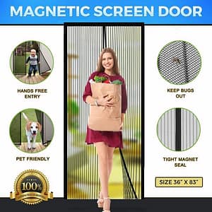 Homitt Magnetic Screen Door with Heavy Duty Mesh Curtain and Full Frame Hook&Loop