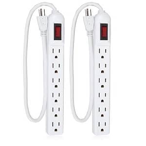 AmazonBasics 6-Outlet, 200 Joule Surge Protector Power Strip, 2 Foot, White – Pack of 2