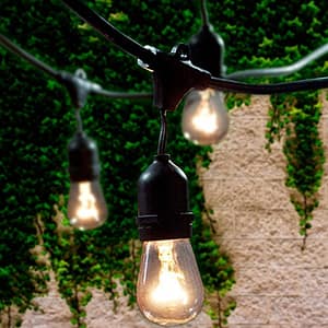 Lemontec Commercial Grade Outdoor String Lights with 15 Hanging Sockets – 48 Ft Black