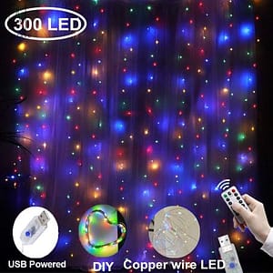 LE 306 LED Curtain Lights, 9.8 x 9.8 ft, 8 Modes Plug in Fairy String Lights, Warm White