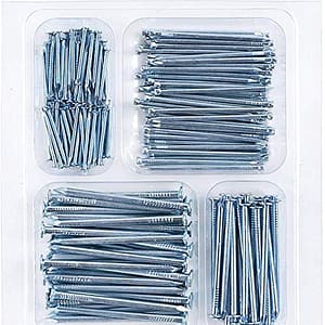 Coceca 200 Pack Hardware Nails for Hanging Pictures, 4 Size Zinc Tiny Nail Assorted Kit, Picture Nail, Small Nails, Finishing Nail, Wall Nails and Galvanized Nails for Wood