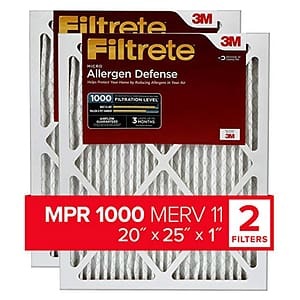 Filtrete 20x25x1, AC Furnace Air Filter MPR 1000 MERV 11, Allergen Defense, 2-Pack (exact dimensions 19.688 x 24.688 x 0.84)