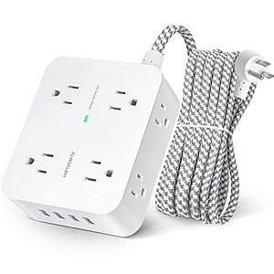 Surge Protector Power Strip, 8 Wide Outlets with 4 USB Charging Ports, 3 Side Outlet Extender with 5Ft Braided Extension Cord, Flat Plug, Wall Mount for Home Office Dorm Room Essentials, ETL Listed