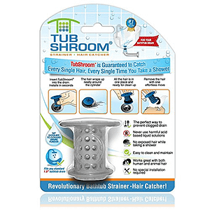 TubShroom Tub Hair Catcher Drain Protector, Fits 1.5"-1.75", Gray