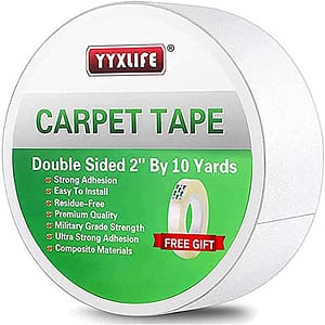 YYXLIFE Double Sided Carpet Tape for Area Rugs Carpet Adhesive Removable Multi-Purpose Rug Tape Cloth for Hardwood Floors, Outdoor Rugs, Carpets Heavy Duty Sticky Tape, 2 Inch x 10 Yards, White