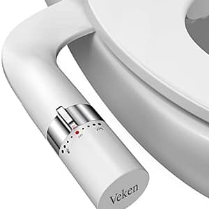Veken Ultra-Slim Bidet Attachment for Toilet, Dual Nozzle (Feminine/Posterior Wash) Hygienic Bidet, Adjustable Water Pressure Beday Baday Badette to Add for Toilet Seat with Brass Inlet