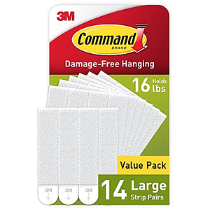 Command Large Picture Hanging Strips, Damage Free Hanging Picture Hangers, No Tools Wall Hanging Strips for Living Spaces, 14 White Adhesive Strip Pairs (28 Command Strips)