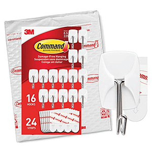 Command Small Wire Toggle Hooks, Damage Free Hanging Wall Hooks with Adhesive Strips, No Tools Wall Hooks for Hanging Organizational Items in Living Spaces, 16 White Hooks and 24 Command Strips