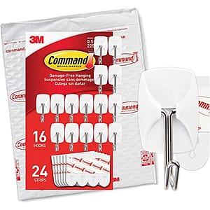 Command Small Wire Toggle , Damage Free Hanging Wall Hooks with Adhesive Strips, No Tools Wall Hooks for Organizational Christmas Decorations, 16 White Hooks and 24 Command Strips