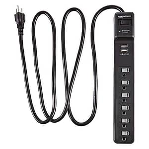 Amazon Basics 6-Outlet Surge Protector Power Strip with 2 USB Ports - 1000 Joule, Black