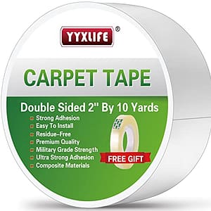 YYXLIFE Double Sided Carpet Tape for Area Rugs Carpet Adhesive Removable Multi-Purpose Rug Tape Cloth for Hardwood Floors, Outdoor Rugs,2 Inch x 10 Yards, White
