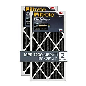 Filtrete 16x25x1 Air Filter, MPR 1200, MERV 11, Allergen Defense Odor Reduction 3-Month Pleated 1-Inch Air Filters, 2 Filters