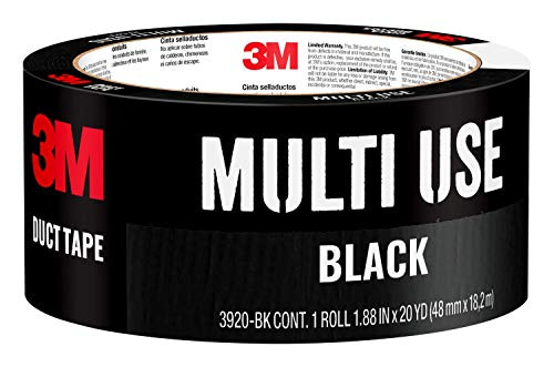 3M Multi-Use Colored Duct Tape, Black, Duct Tape with Strong Adhesive and Water-Resistant Backing, Multi-Surface 3M Duct Tape for Indoor and Outdoor Use, 1.88 Inches x 20 Yards, 1 Roll