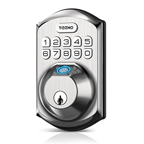 Fingerprint Door Lock - TEEHO TE002 Keyless Entry Door Lock with Keypad - Electronic Deadbolt Keyed Entry - Front Door Lock Sets - Combination Door Lock - Easy Installation - Satin Nickel