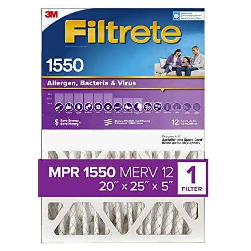 Filtrete 20x25x5, AC Furnace Air Filter, MPR 1550 DP, Healthy Living Ultra Allergen Deep Pleat, 1-Pack (actual dimensions 19.56x24.19x4.69)